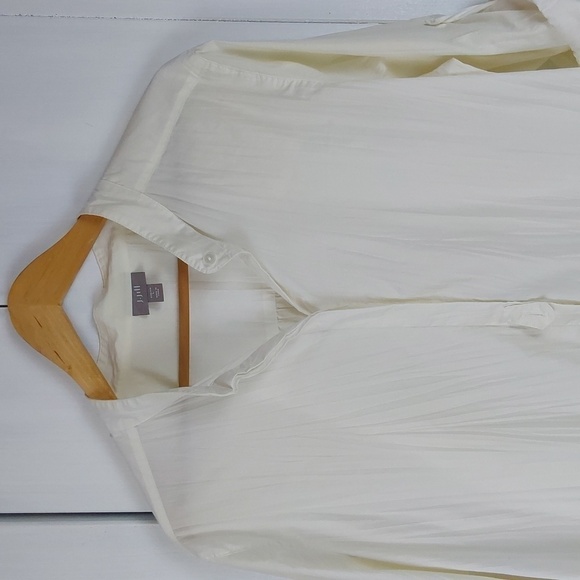 J Jill Womens Cream Stretchy Cotton Top Roll Tab Sleeves Minimalist Sz.L - Picture 2 of 8